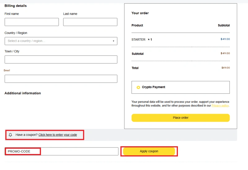 Applying a coupon (optional)