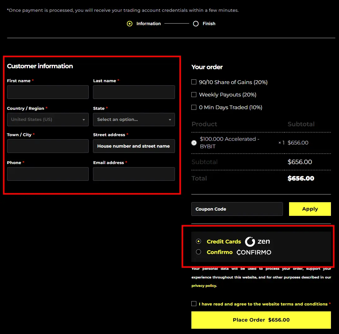 How to pay for a package on Crypto Fund Trader