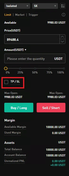 Setting up stop loss and take profit
